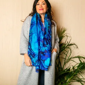 Abstract Blue Large Silk Scarf