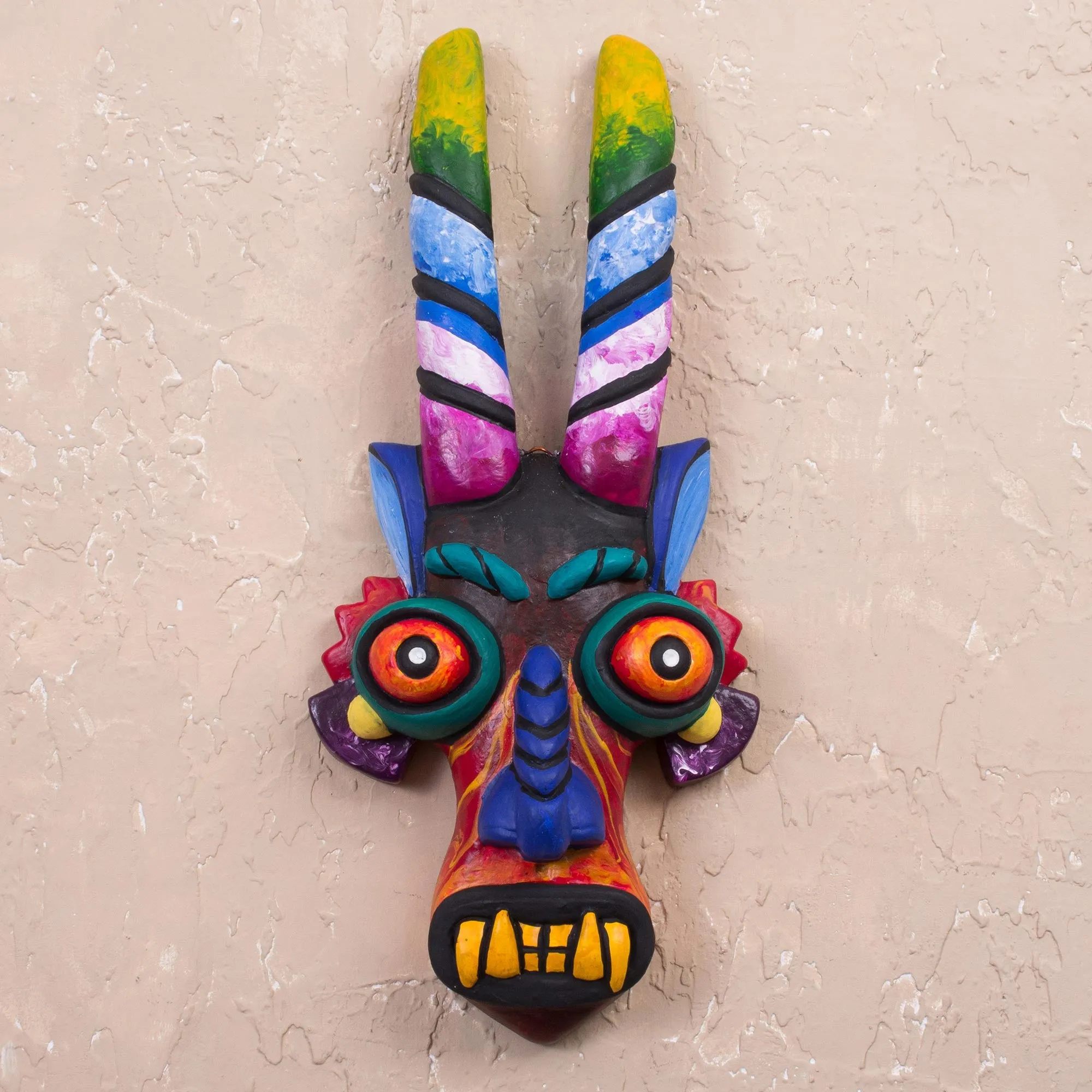 Age-Old Devil Colorful Ceramic Devil Mask from Peru