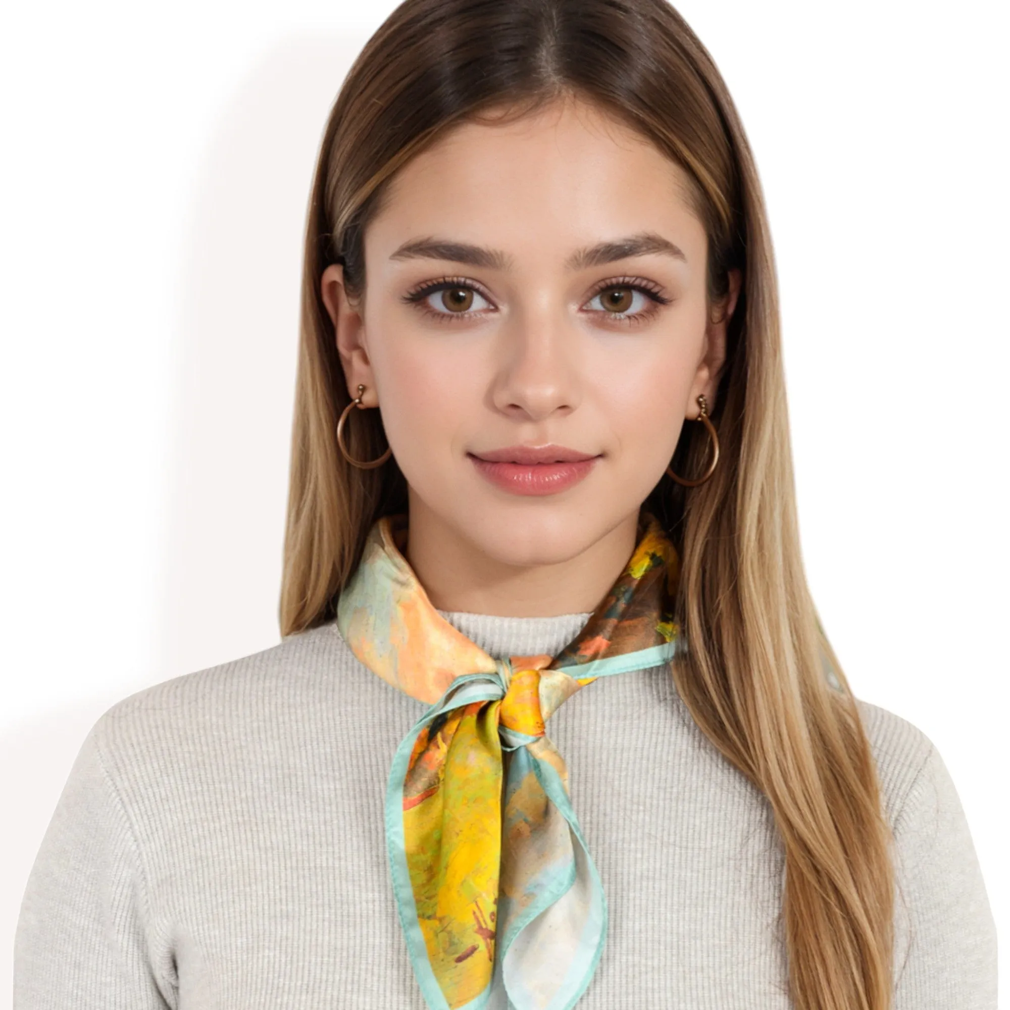 Anna-Kaci Women's Elegant Floral, Abstract, and Chain Print Silk Square Scarves with Bold Patterns and Luxurious Satin Finish