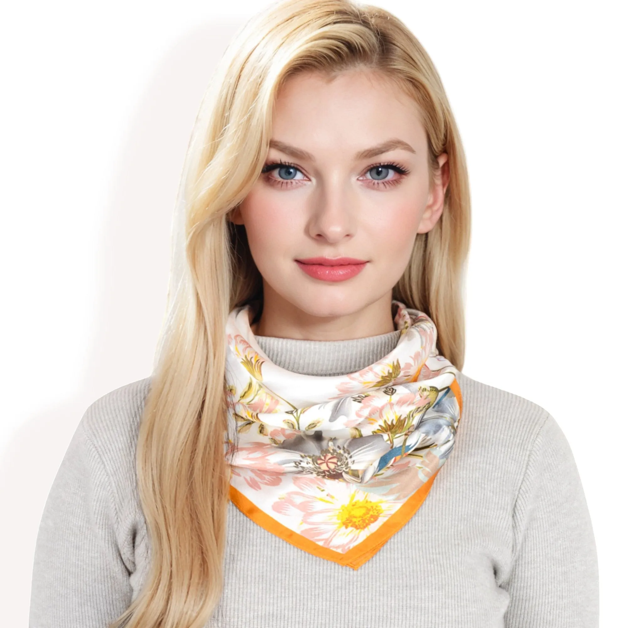 Anna-Kaci Women's Elegant Floral, Abstract, and Chain Print Silk Square Scarves with Bold Patterns and Luxurious Satin Finish