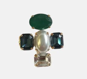 Anton Heunis - Stone Cluster Pin in Green, Blue, and Gold