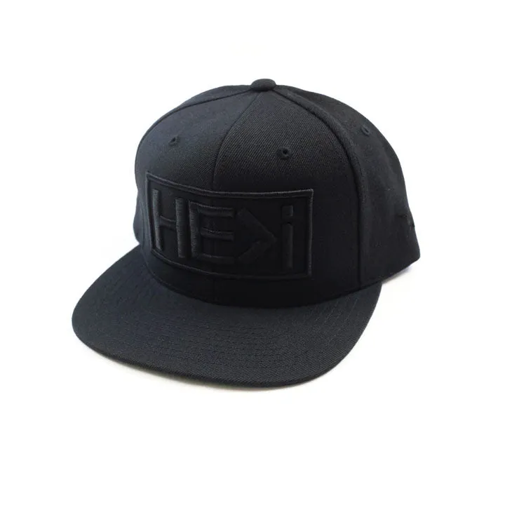 BLACK ON BLACK BOX LOGO SNAPBACK HAT