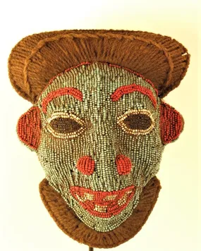 Blue and Red Bamileke Beaded Mask