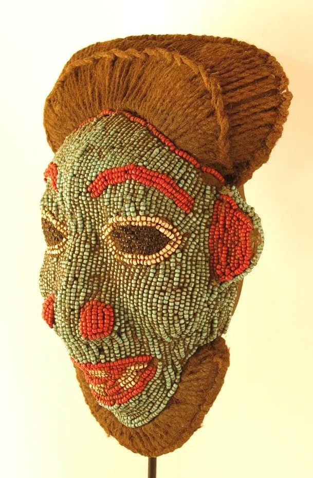 Blue and Red Bamileke Beaded Mask