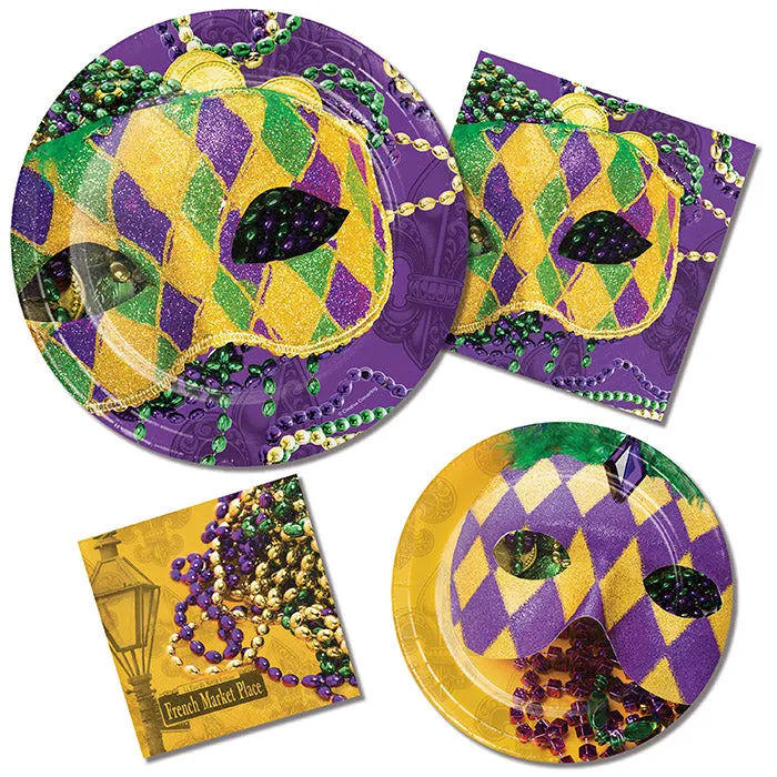 Bulk Masks of Mardi Gras Paper Dessert Plates (96 per Case)