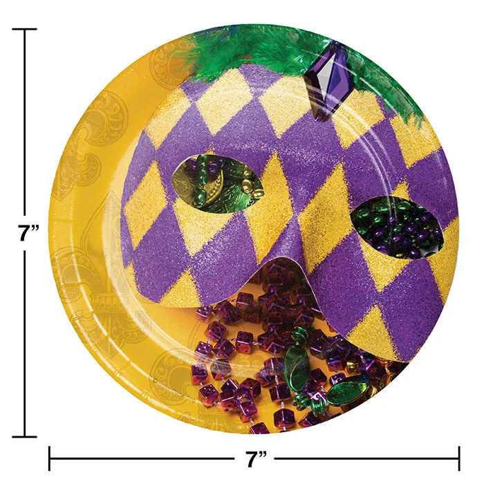 Bulk Masks of Mardi Gras Paper Dessert Plates (96 per Case)