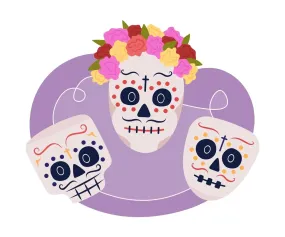 Calavera skull masks 2D vector isolated illustration