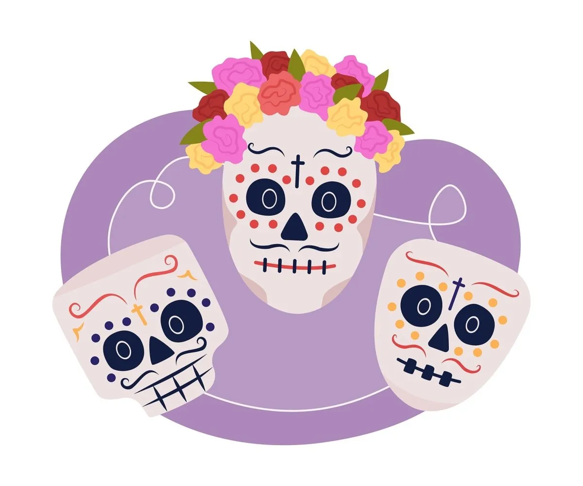 Calavera skull masks 2D vector isolated illustration