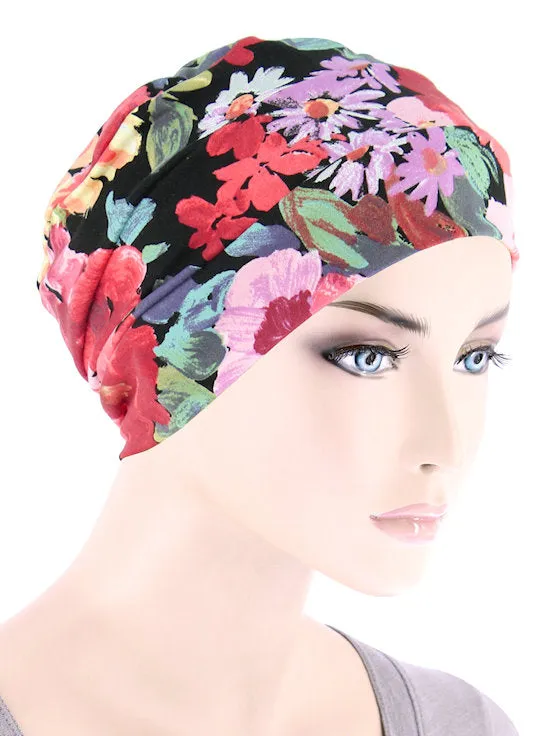 CKC-150#Chemo Cloche Cap in Black Coral Bold Floral