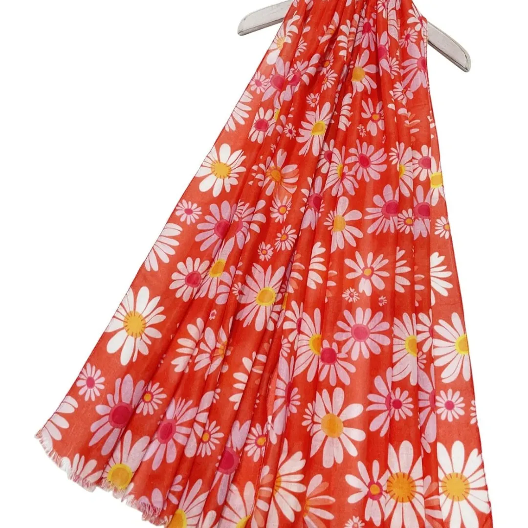 Colourful Daisy Red Scarf