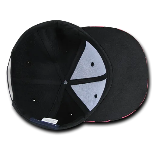 Decky 1095 Checkered Bill Snapback Hat, 6 Panel Flat Bill Check Pattern Cap