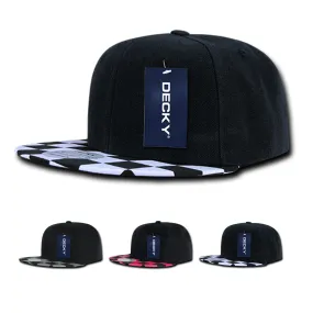 Decky 1095 Checkered Bill Snapback Hat, 6 Panel Flat Bill Check Pattern Cap