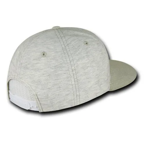 Decky 1131 - Heather Jersey Knit Snapback Hat, 6 Panel Flat Bill Cap