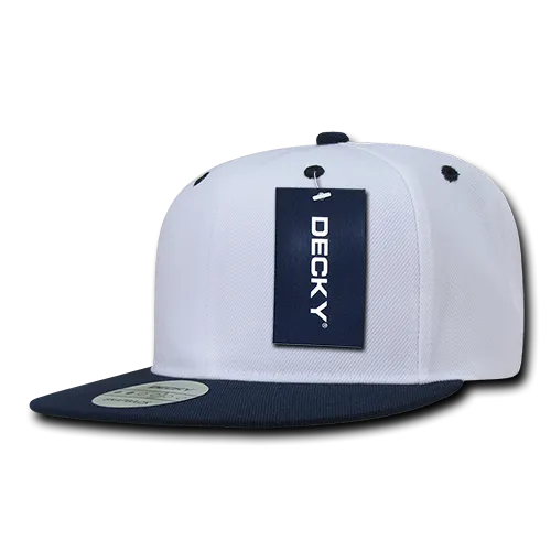 Decky 351 - Blank 2-Tone Snapback Hat, 6 Panel Flat Bill Cap - CASE Pricing