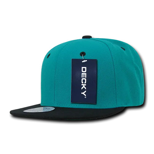 Decky 351 - Blank 2-Tone Snapback Hat, 6 Panel Flat Bill Cap - CASE Pricing