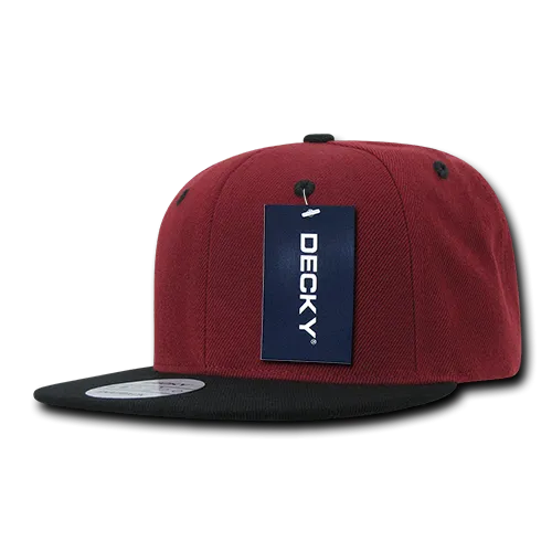 Decky 351 - Blank 2-Tone Snapback Hat, 6 Panel Flat Bill Cap - CASE Pricing