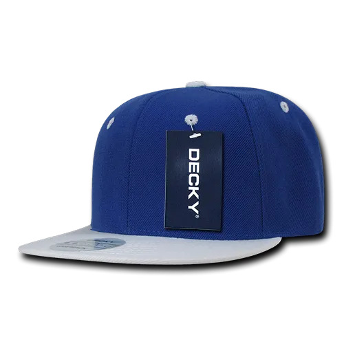 Decky 351 - Blank 2-Tone Snapback Hat, 6 Panel Flat Bill Cap - CASE Pricing