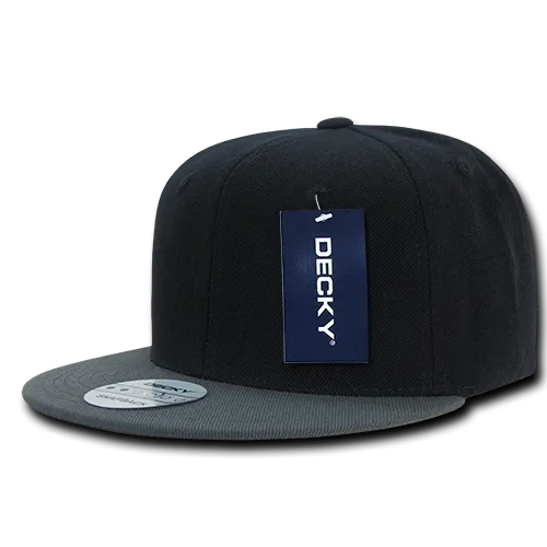 Decky 351 - Blank 2-Tone Snapback Hat, 6 Panel Flat Bill Cap - CASE Pricing