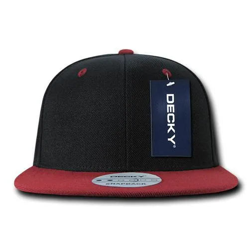 Decky 351 - Blank 2-Tone Snapback Hat, 6 Panel Flat Bill Cap - CASE Pricing