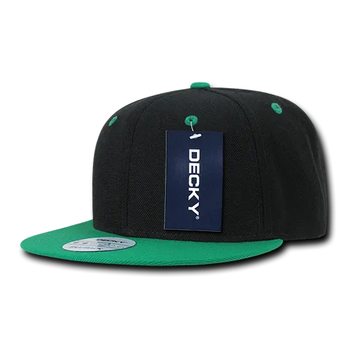 Decky 351 - Blank 2-Tone Snapback Hat, 6 Panel Flat Bill Cap - CASE Pricing