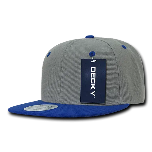 Decky 351 - Blank 2-Tone Snapback Hat, 6 Panel Flat Bill Cap - CASE Pricing