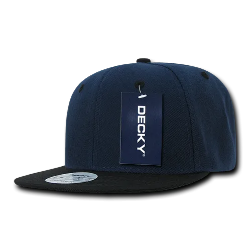 Decky 351 - Blank 2-Tone Snapback Hat, 6 Panel Flat Bill Cap - CASE Pricing