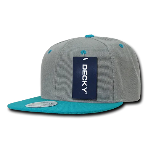 Decky 351 - Blank 2-Tone Snapback Hat, 6 Panel Flat Bill Cap - CASE Pricing