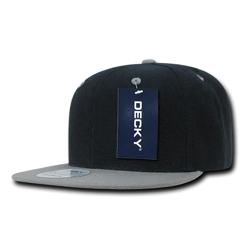 Decky 351 - Blank 2-Tone Snapback Hat, 6 Panel Flat Bill Cap - CASE Pricing