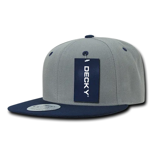 Decky 351 - Blank 2-Tone Snapback Hat, 6 Panel Flat Bill Cap - CASE Pricing