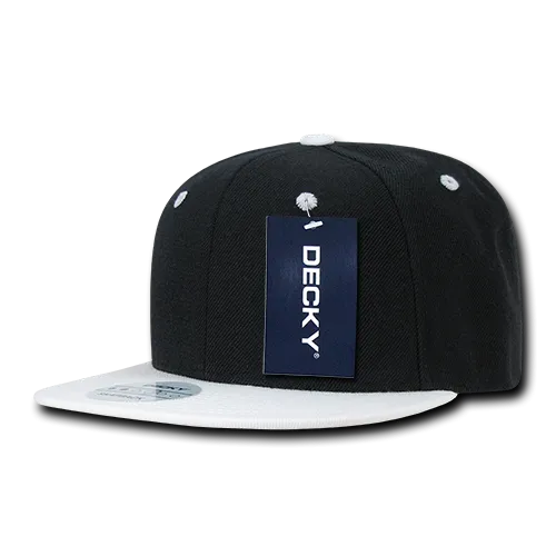 Decky 351 - Blank 2-Tone Snapback Hat, 6 Panel Flat Bill Cap - CASE Pricing