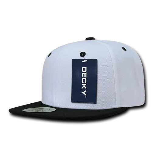 Decky 351 - Blank 2-Tone Snapback Hat, 6 Panel Flat Bill Cap - CASE Pricing