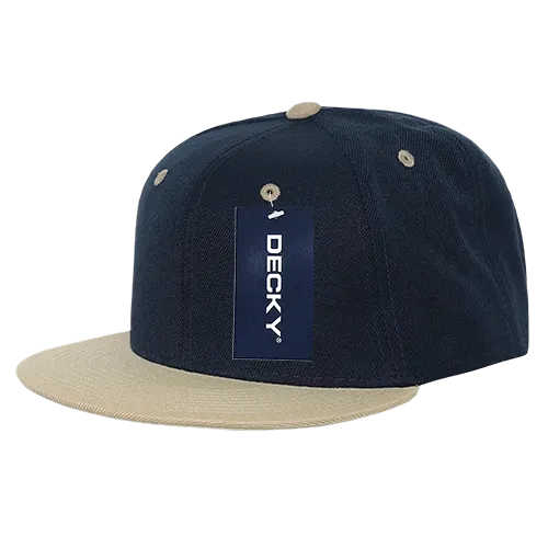 Decky 351 - Blank 2-Tone Snapback Hat, 6 Panel Flat Bill Cap - CASE Pricing