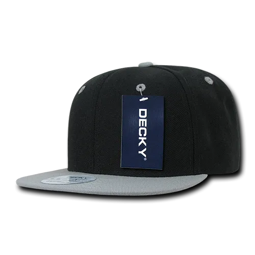 Decky 351 - Blank 2-Tone Snapback Hat, 6 Panel Flat Bill Cap - CASE Pricing