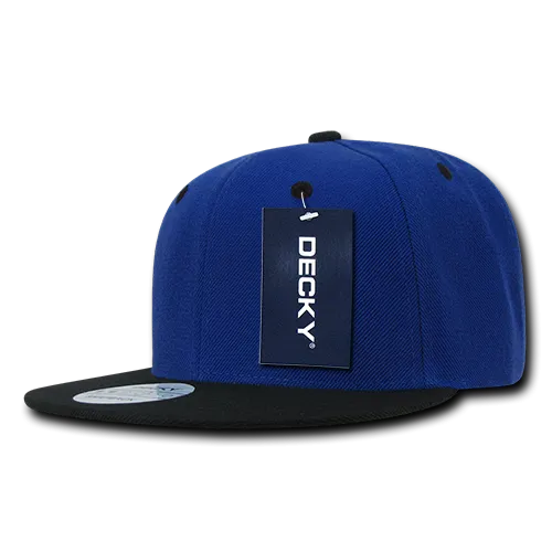 Decky 351 - Blank 2-Tone Snapback Hat, 6 Panel Flat Bill Cap - CASE Pricing