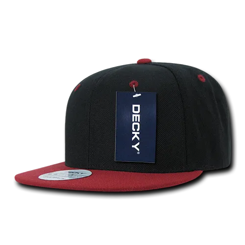 Decky 351 - Blank 2-Tone Snapback Hat, 6 Panel Flat Bill Cap - CASE Pricing