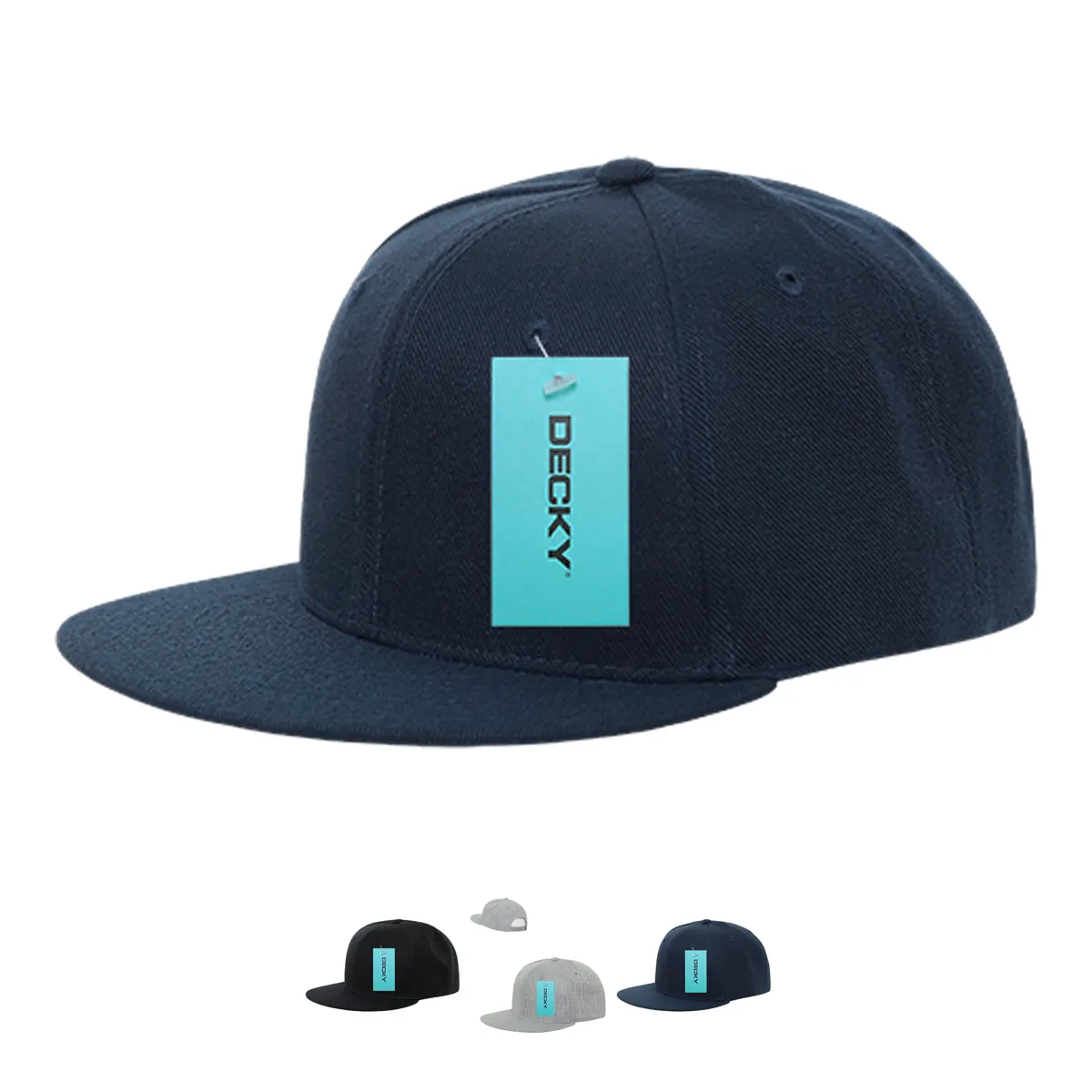 Decky 362 - Solid Color Snapback Hat, 6 Panel Flat Bill Cap - CASE Pricing