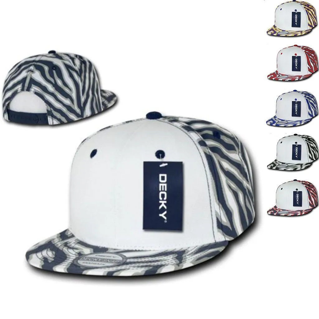 Decky Zebra White Front Animal Print Flat Bill Baseball Hats Caps