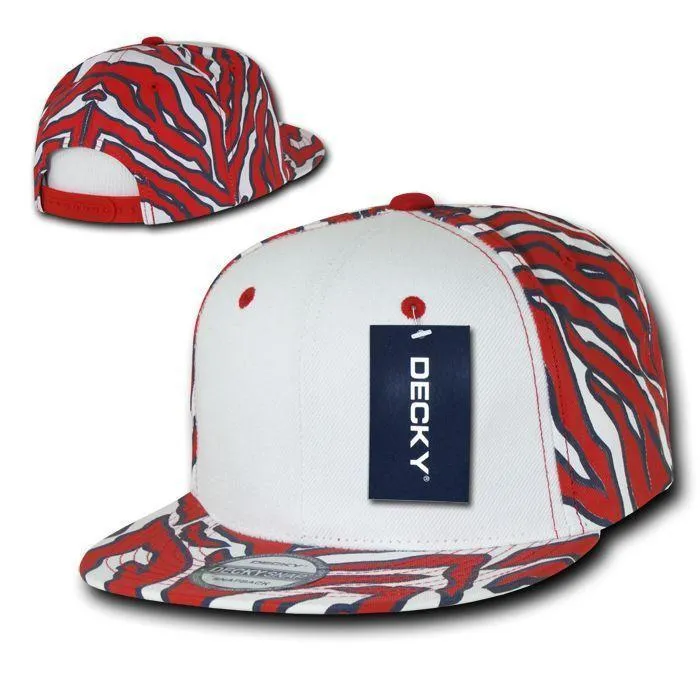 Decky Zebra White Front Animal Print Flat Bill Baseball Hats Caps