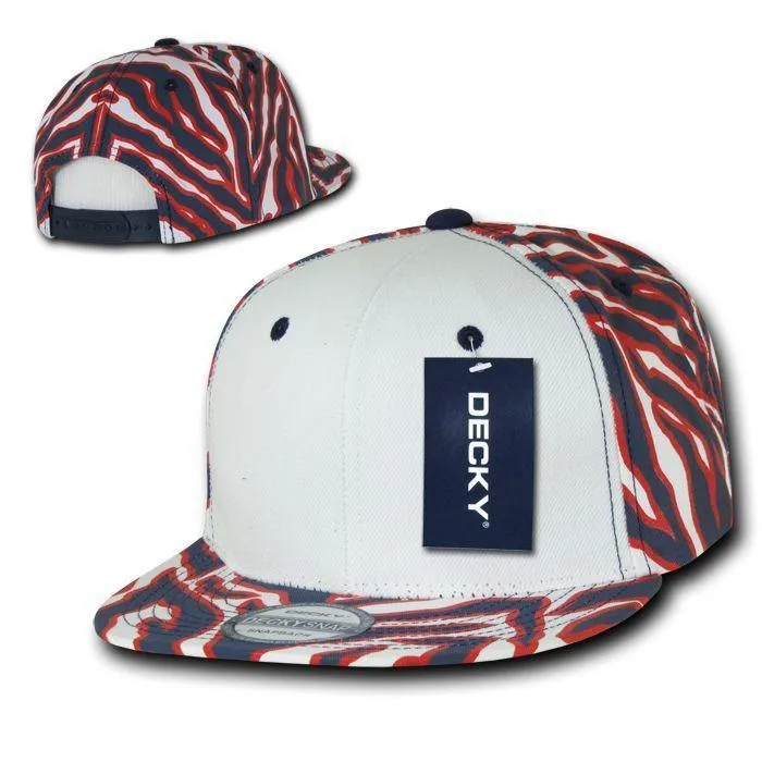 Decky Zebra White Front Animal Print Flat Bill Baseball Hats Caps