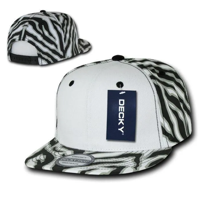 Decky Zebra White Front Animal Print Flat Bill Baseball Hats Caps