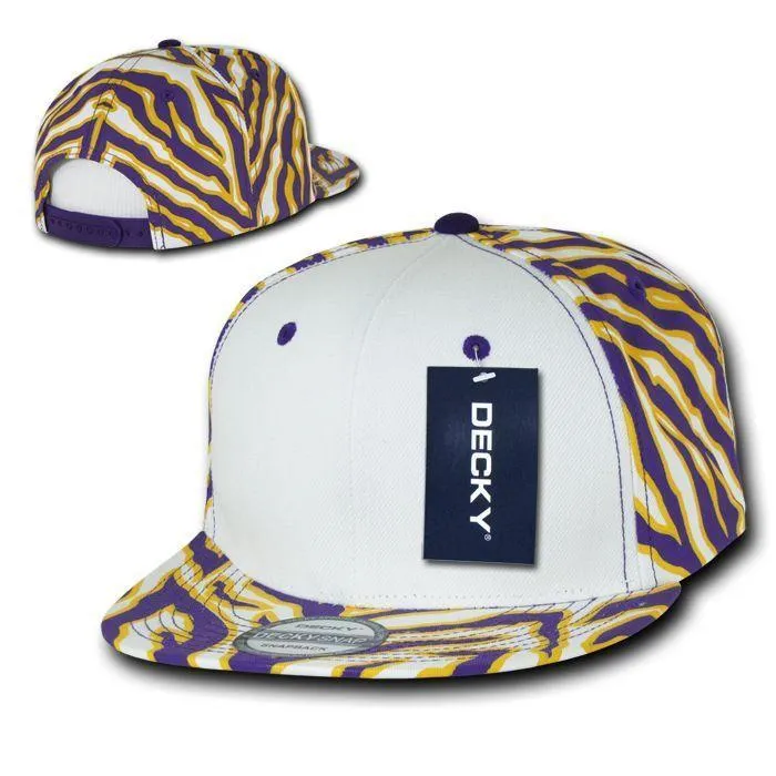 Decky Zebra White Front Animal Print Flat Bill Baseball Hats Caps