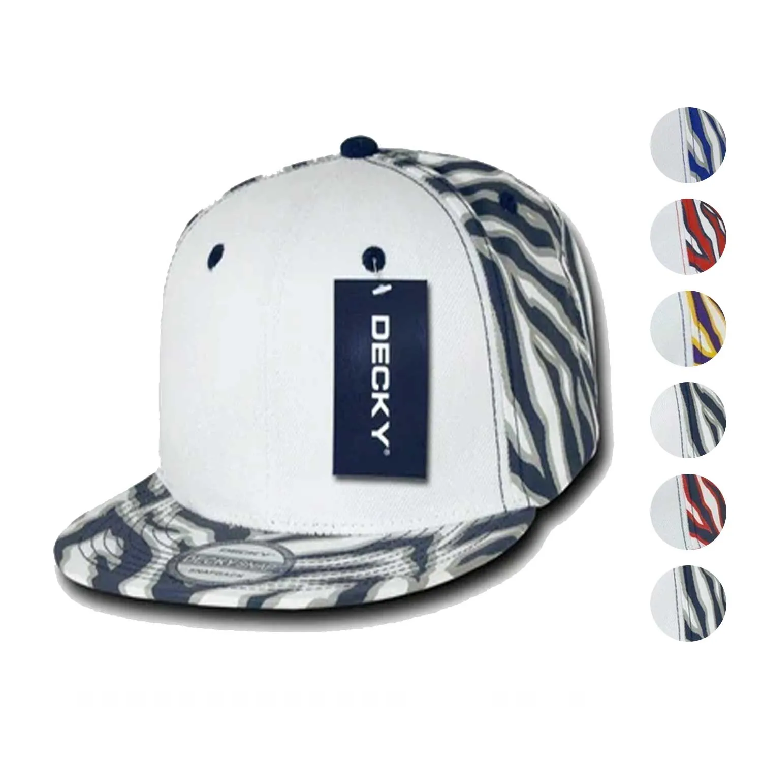 Decky Zebra White Front Animal Print Flat Bill Baseball Hats Caps