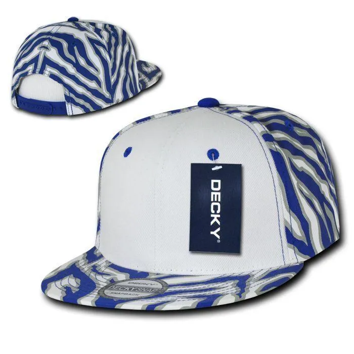 Decky Zebra White Front Animal Print Flat Bill Baseball Hats Caps