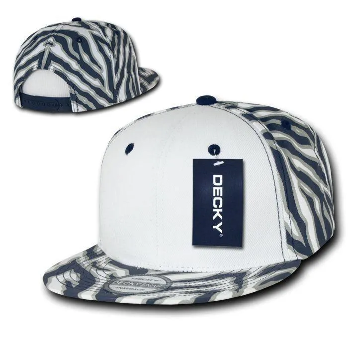 Decky Zebra White Front Animal Print Flat Bill Baseball Hats Caps