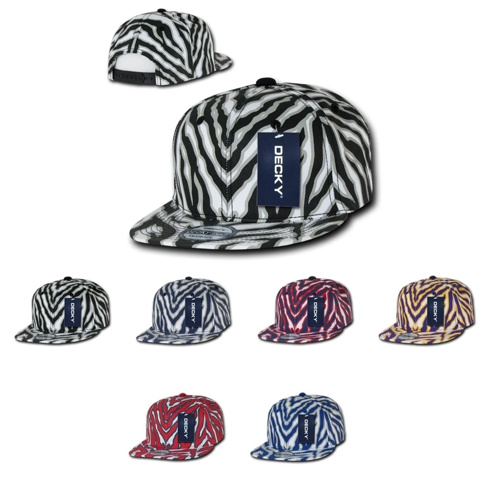 Decky Ziger Animal Print Flat Bill Hats Caps Baseball Zebra Snapback