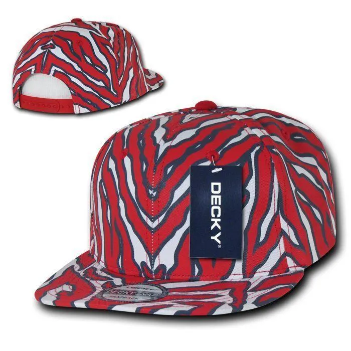 Decky Ziger Animal Print Flat Bill Hats Caps Baseball Zebra Snapback