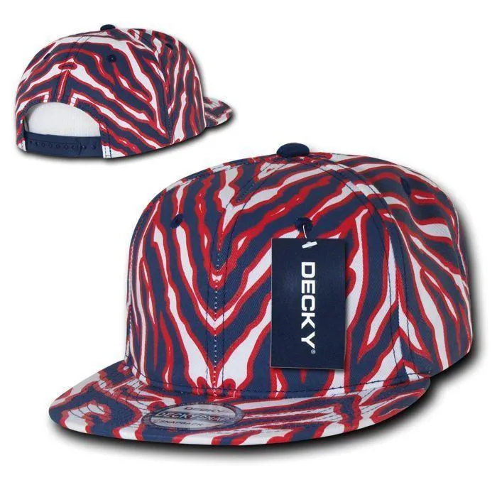 Decky Ziger Animal Print Flat Bill Hats Caps Baseball Zebra Snapback