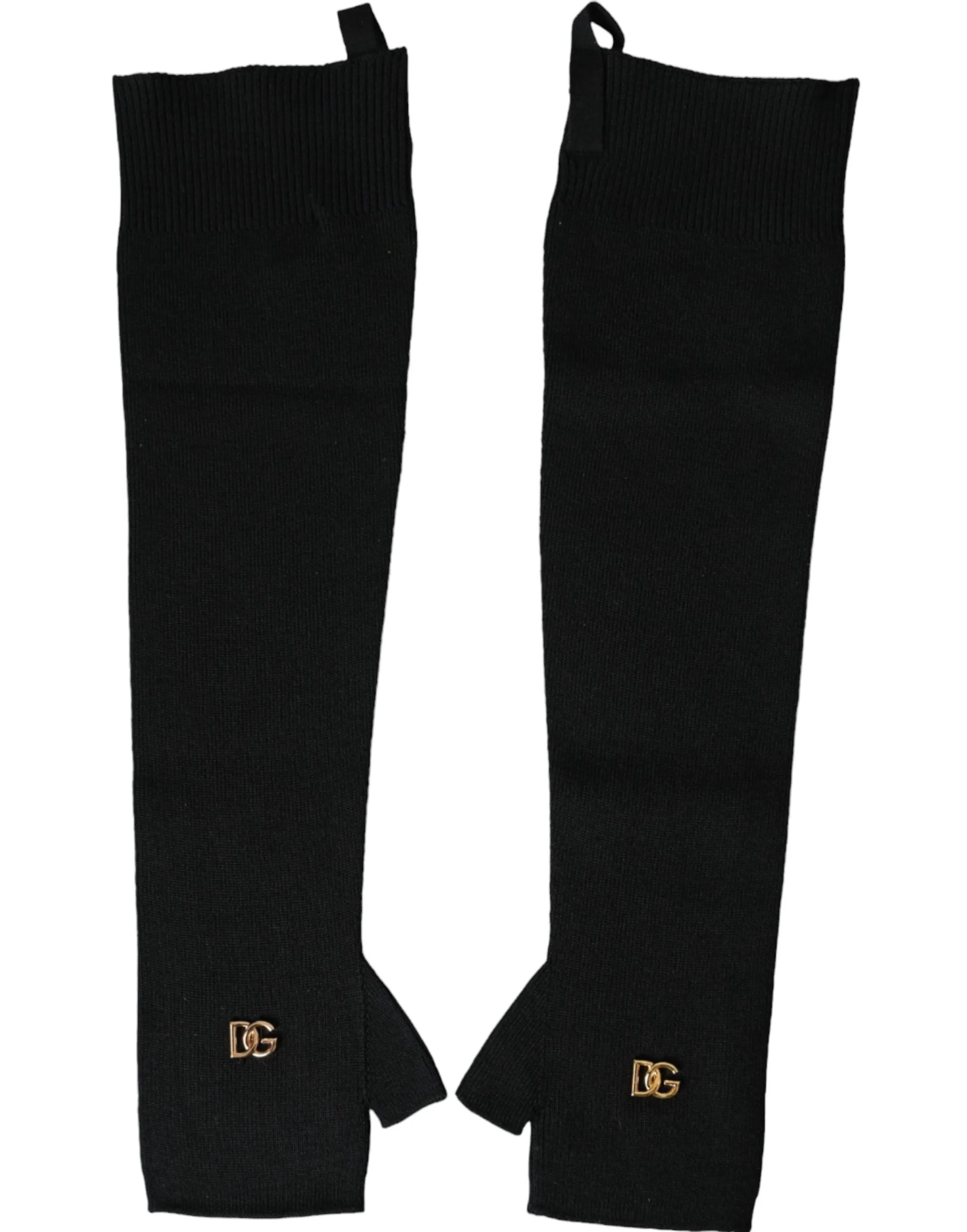 Dolce & Gabbana Black Wool Knitted Logo Finger Less Gloves