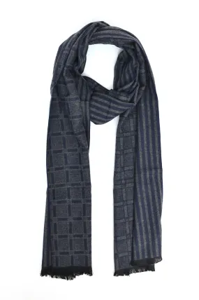 DUAL-PATTERN STRIPED SCARF-NAVY