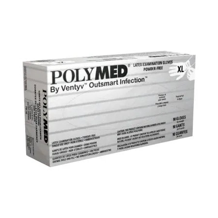 Exam Glove Polymed® X-Large NonSterile Latex Standard Cuff Length Fully Textured Ivory Not Rated - Ventyv  Mfr# PM105